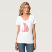 T-shirt Chat de fleurs - corail orange et rose (Devant entier)