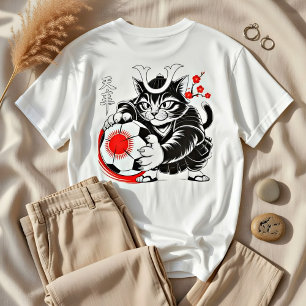 T-shirt Chat de footballeur samouraï japonais dynamique - 