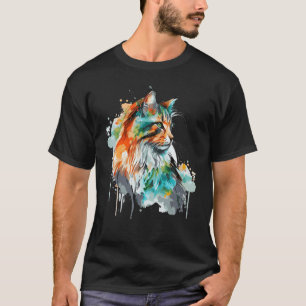 T-shirt Chat de forêt norvégien à l'aquarelle poil long co