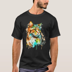 T-shirt Chat de forêt norvégienne à l'aquarelle et poils l