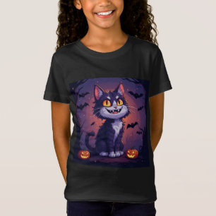 T-Shirt Chat de Halloween joueur avec citrouilles et chauv