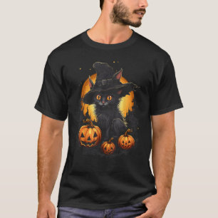 T-shirt Chat de Halloween Sorcière Chapeau JackOLanterne