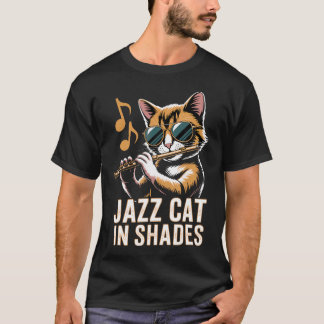 T-shirt Chat de jazz jouant de la flûte avec des lunettes