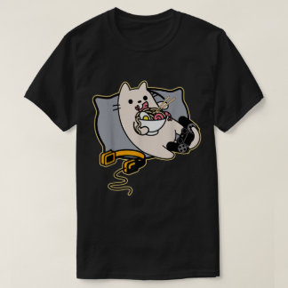 T-shirt Chat de joueur Kawaii mangeant du Ramen