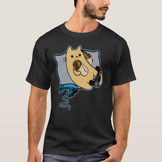 T-shirt Chat de joueur mangeant un burrito (Devant)