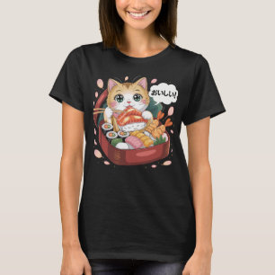 T-shirt Chat de Kawaii avec sushi