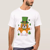 T-shirt Chat de la Saint Patrick avec dessin Shamrock (Devant)