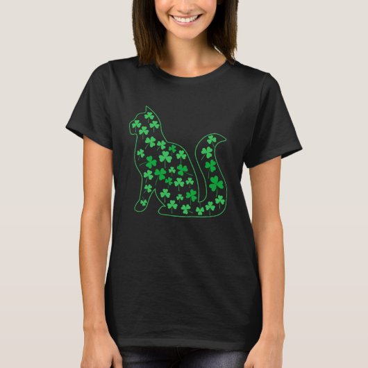 T-shirt chat de la saint patrick chat mignon trèfle (Devant)