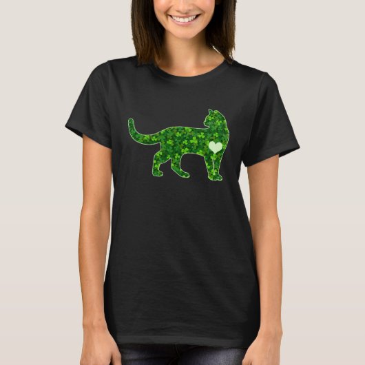 T-shirt Chat de la Saint-Patrick Cœur de trèfle vert irlan (Devant)