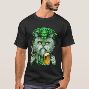 T-shirt Chat de la Saint-Patrick Lutin Bière Cigare Fumée 