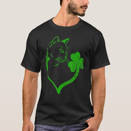 T-shirt Chat de la Saint-Patrick Silhouette Trèfle St Padd (Devant)