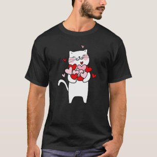 T-shirt Chat de la Saint-Valentin tenant des coeurs Amour