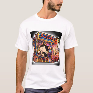 T-shirt Chat de l'arcade rétro japonaise néon salle de jeu
