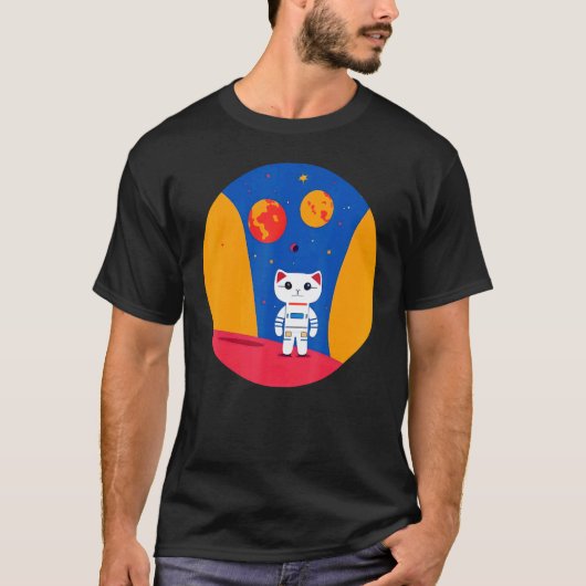 T-shirt Chat de l'espace astronaute Explorant les planètes (Devant)