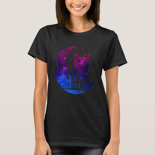 T-shirt Chat de l'espace avec drapeau bisexuel de lune Fie (Devant)