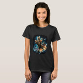 T-shirt Chat de l'espace chevauchant le dinosaure T Rex 1 (Devant entier)