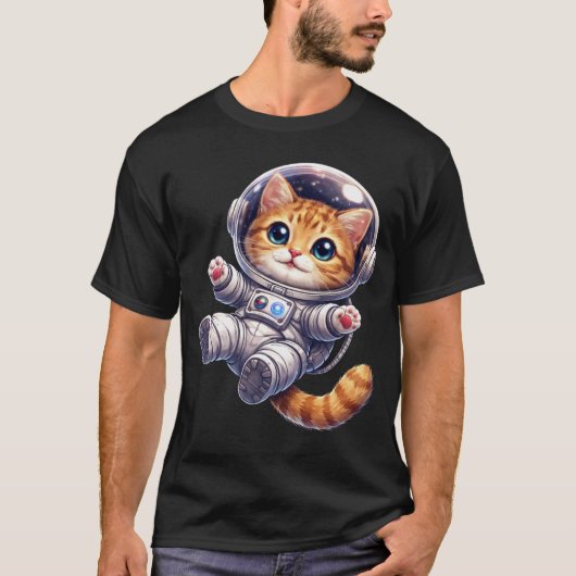 T-shirt Chat de l'espace flottant dans l'univers (Devant)