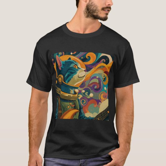 T-shirt Chat de l'espace hypnotique rétro (Devant)