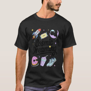 T-shirt Chat de l'espace rêvant cosmos Fusée Lune Etoiles