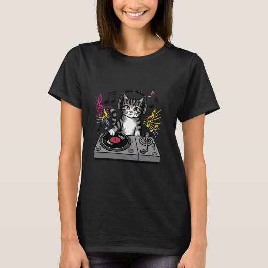 T-shirt Chat de Maison (Rainbow DJ Cat Kitty) Drôle (Devant)
