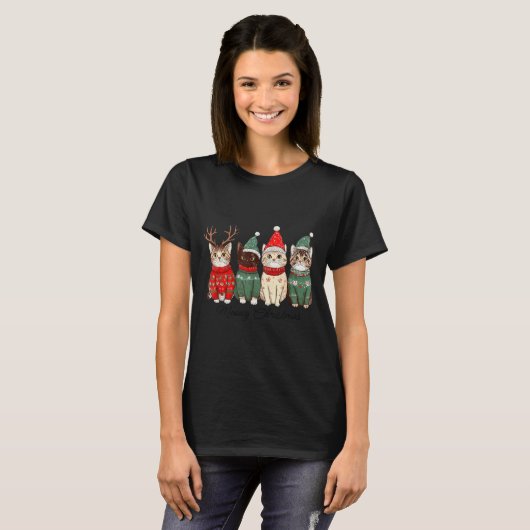 T-shirt Chat de Meowy Catmas Noël Lumières Xmas Pyjama Cha (Devant entier)