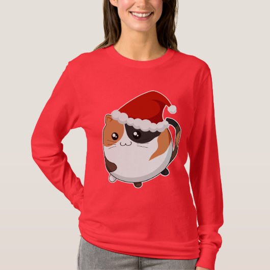 T-shirt Chat de minou de calicot de Noël de Kawaii (Devant)