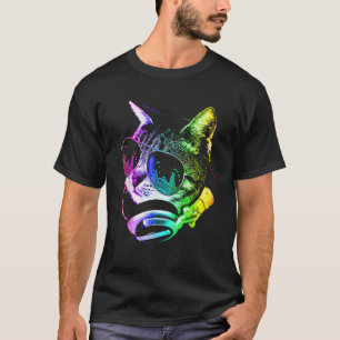T-shirt Chat de musique arc-en-ciel avec lunettes de solei