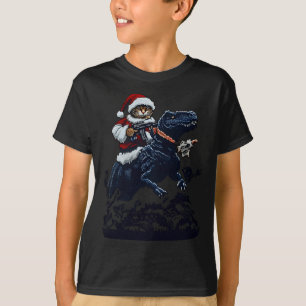 T-shirt Chat de Noël avec un chapeau de Père Noël tenant u