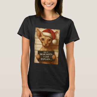 T-shirt Chat de Noël drôle - Chapeau de Santa Sphynx migno