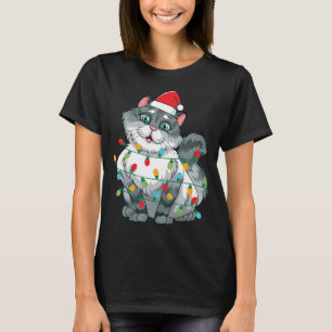 T-shirt Chat De Noël Enveloppé Dans Des Lumières Colorées 