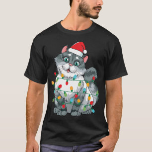 T-shirt Chat De Noël Enveloppé Dans Des Lumières Colorées