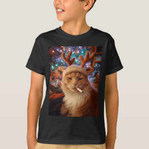 T-shirt Chat de Noël Fumant une Cigarette Mème Confort Gen