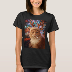 T-shirt Chat de Noël fumant une cigarette Mème Confort Gen