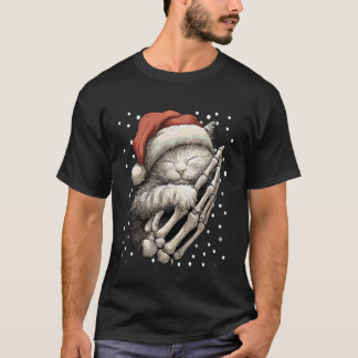 T-shirt Chat de Noël gothique Chapeau de Père Noël Main de