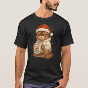 T-shirt Chat de Noël grincheux avec chapeau de Père Noël