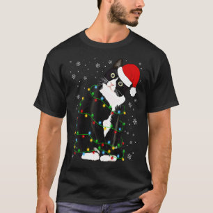 T-shirt Chat de Noël laid Chapeau de Père Noël de l'arbre