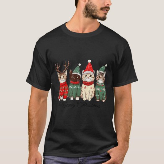 T-shirt Chat de Noël Meowy Catmas Lumières de Noël Pyjama (Devant)