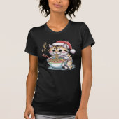 T-shirt Chat de Noël Mignon Mangeant des Ramen (Devant)