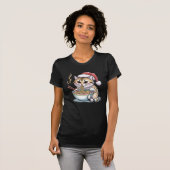 T-shirt Chat de Noël Mignon Mangeant des Ramen (Devant entier)