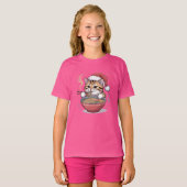 T-shirt Chat de Noël Mignon Mangeant des Ramen (Devant entier)