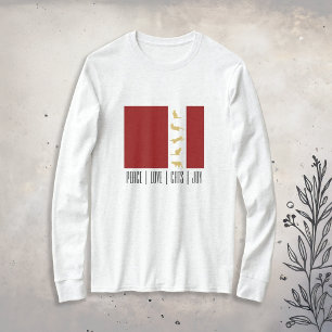 T-shirt Chat de Noël Moderne Rouge Blanc Or