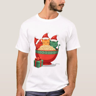 T-shirt Chat de Noël Ramen Santa Anime Miaou Kitty Miaou C