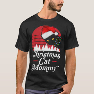 T-shirt Chat de Noël rétro avec lumières du collier de Noë
