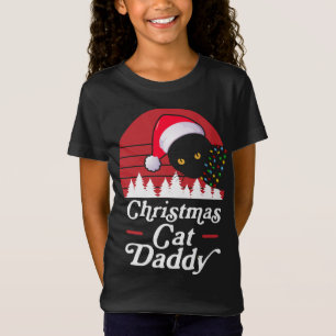 T-Shirt Chat de Noël rétro avec lumières du collier de Noë