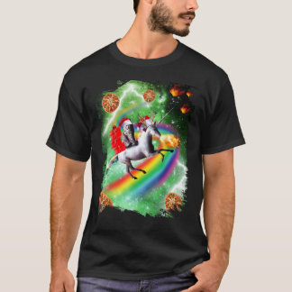 T-shirt Chat de Noël Santa monté sur Licorne, Fu Pizza de