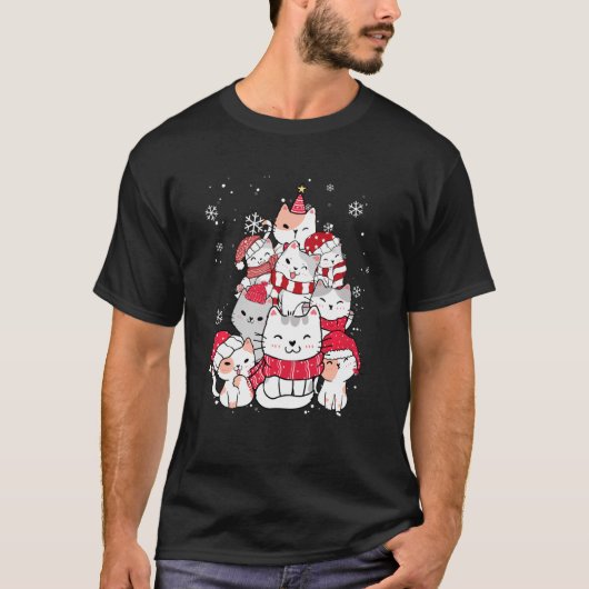 T-shirt Chat de Noël Sapin de Noël Chat Pyjama (Devant)