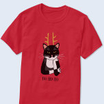 T-shirt Chat de Noël Sarcastique<br><div class="desc">Un chat tuxedo noir et blanc sarcastique,  agacé et peu enthousiaste avec des bois de Noël. Ho ho,  et tout ça. Modifiez ou supprimez le texte à customiser.</div>