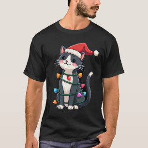 T-shirt Chat de Noël Smoking chat noir de Noël lumières ch