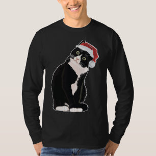 T-shirt Chat de Noël Tuxedo avec le chapeau de Noël