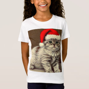 T-Shirt Chat de Noël vintage portant un chapeau de Père No